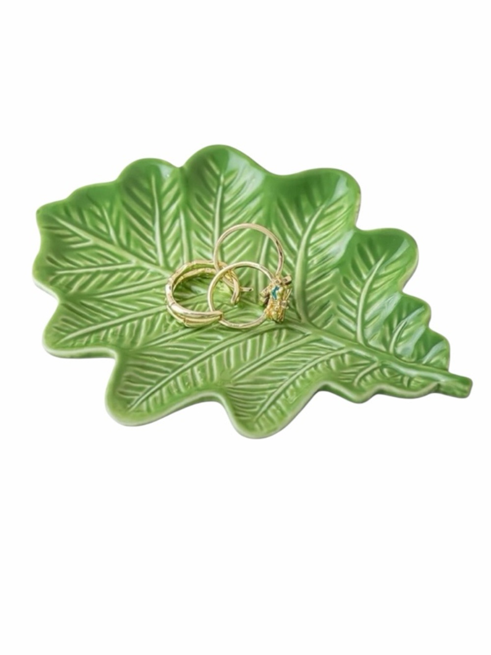 Green Oak Leaf-Shaped Ceramic Jewelry/Trinket Dish New